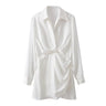 Lapel Silk Satin Short Dress - MVRX