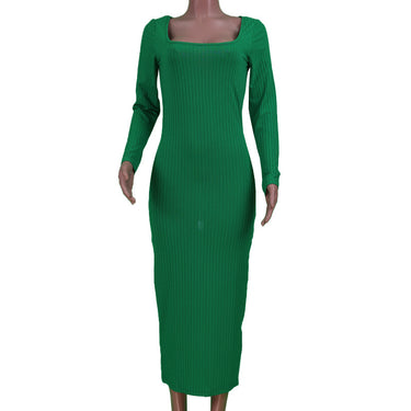U-shaped Collar Long Sleeve Split Dress - MVRX