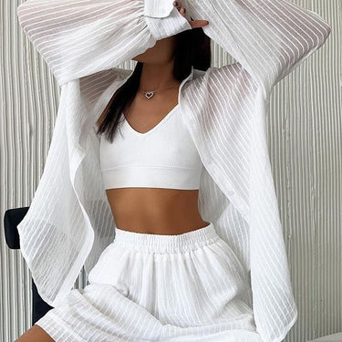 Casual Long Sleeve Cardigan Shorts Suit - MVRX