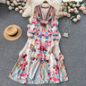 French Royal Style Deep V-neck Long Sleeve Printed Dress - MVRX