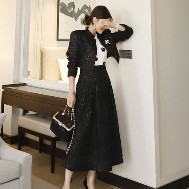 Women's Half Turtleneck Single Breasted Wool Coat Skirt Set - MVRX