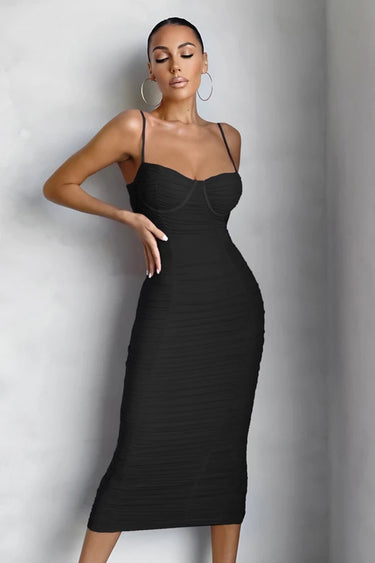Mesh Tight Pleated Bandage Dress - MVRX