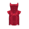 U-neck Red Vintage Scrub High Waist Lace-up Short Style Bag Hip Skirt Two-piece Set - MVRX