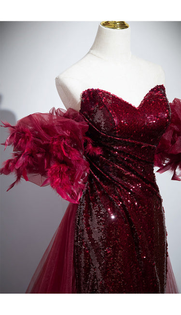 Wedding Red Formal Fishtail Sequins Evening Dress - MVRX