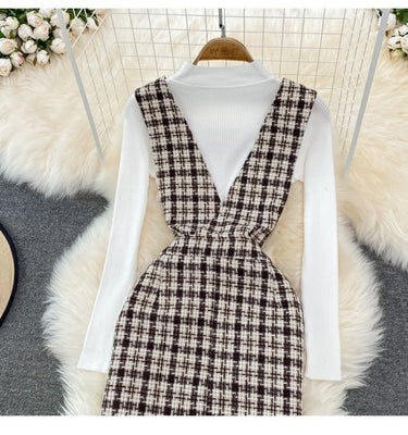 Sweater Woolen Plaid Skirt Suit - MVRX