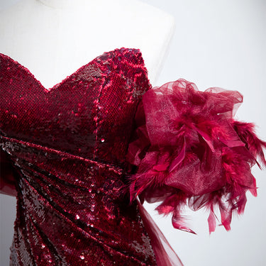 Wedding Red Formal Fishtail Sequins Evening Dress - MVRX
