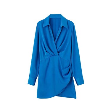 Lapel Silk Satin Short Dress - MVRX
