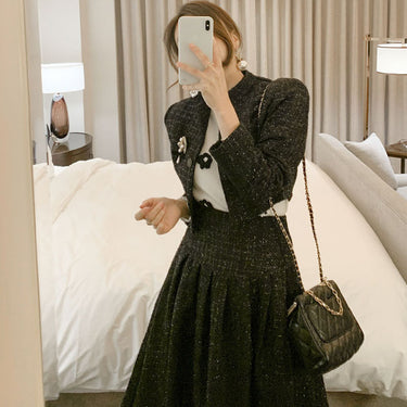 Women's Half Turtleneck Single Breasted Wool Coat Skirt Set - MVRX
