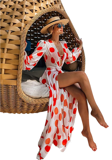 Polka Dot Chiffon Beach Holiday Dress - MVRX