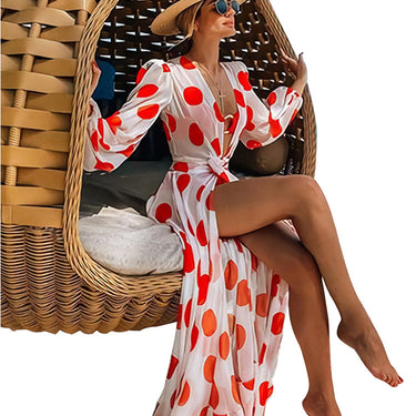 Polka Dot Chiffon Beach Holiday Dress - MVRX