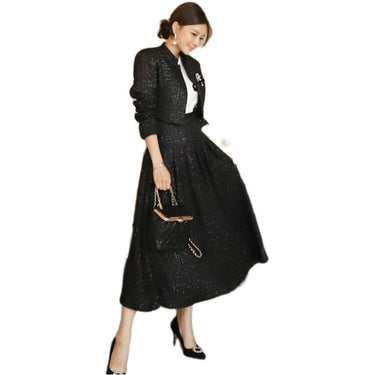 Women's Half Turtleneck Single Breasted Wool Coat Skirt Set - MVRX