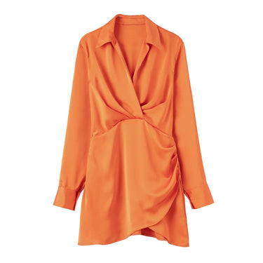 Lapel Silk Satin Short Dress - MVRX