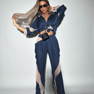 Long-sleeved Blouse High Waist Stitching See-through Suit - MVRX