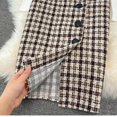 Sweater Woolen Plaid Skirt Suit - MVRX
